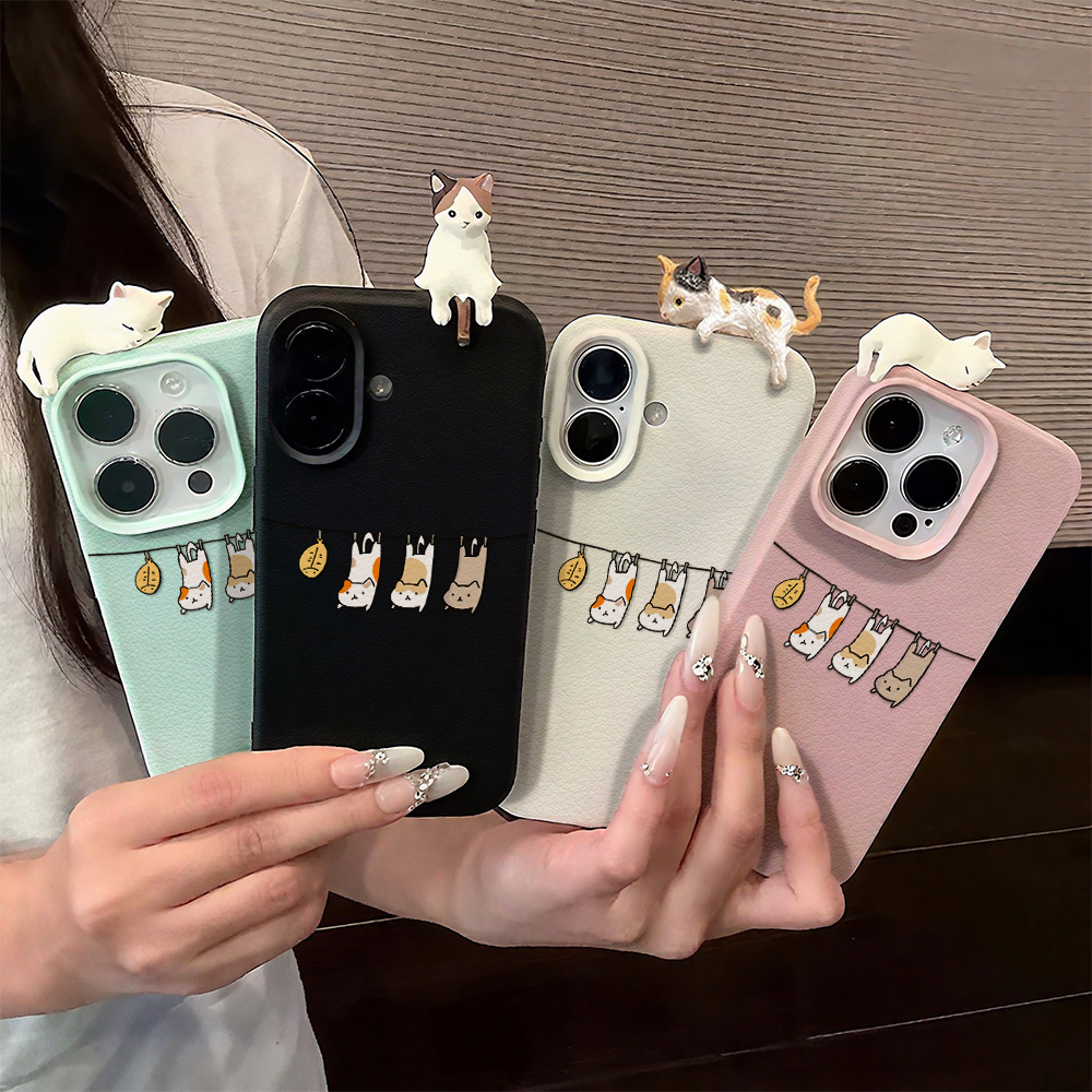 Phone Cases Leather - Funda de cuero con bonito gato