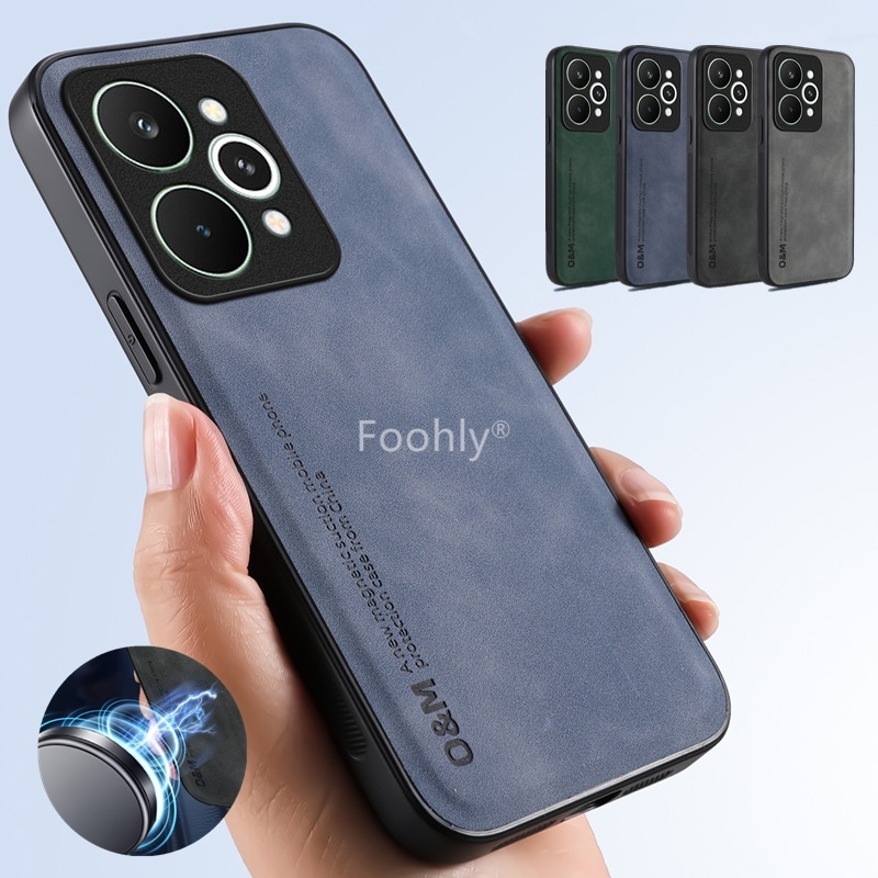 Phone Cases Realme - Funda magnética de cuero nobuck para